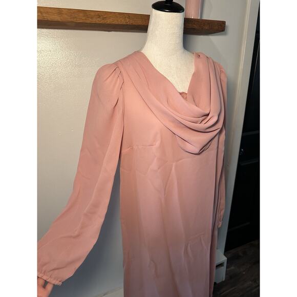 Vintage Lynn Davis Women’s Pink Cowl Neck Long Sleeve Shift Dress Size 14 1960s - Picture 3 of 11